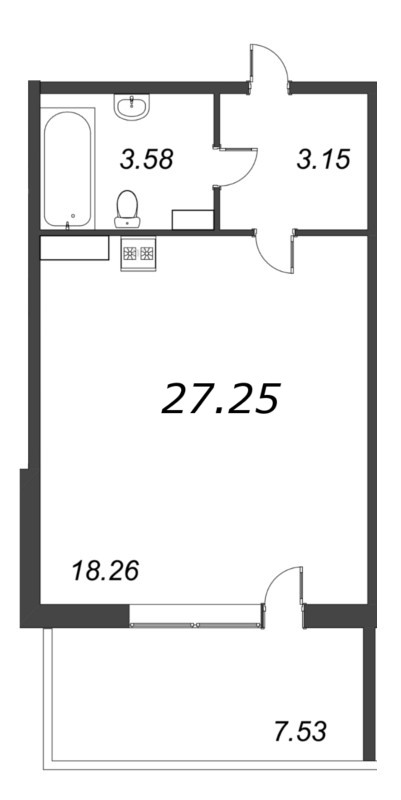 Студия 27,3 м²