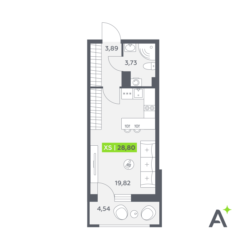 Студия 28,8 м²