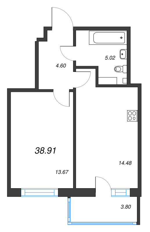 1 ккв 38,9 м²
