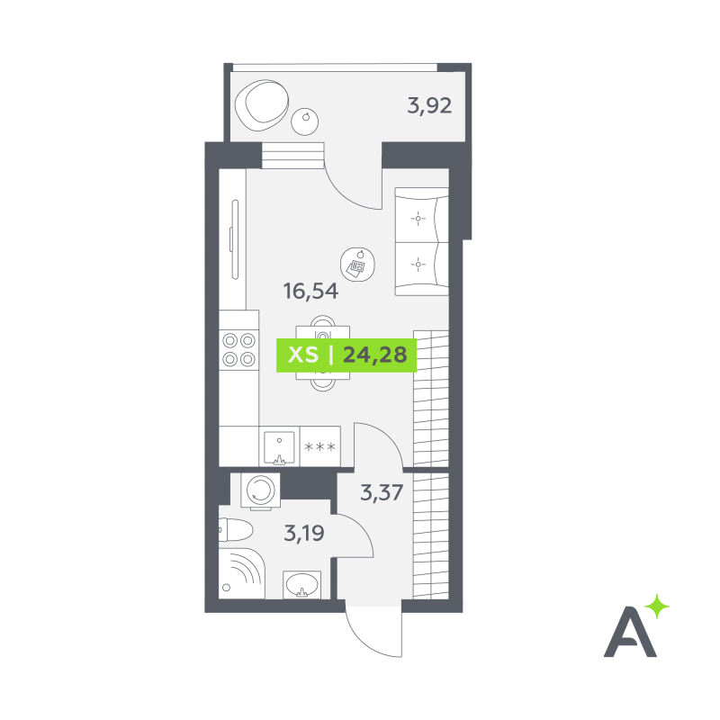 Студия 24,3 м²