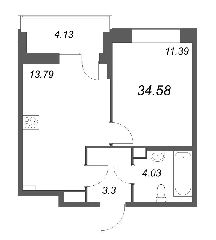 1 ккв 34,6 м²