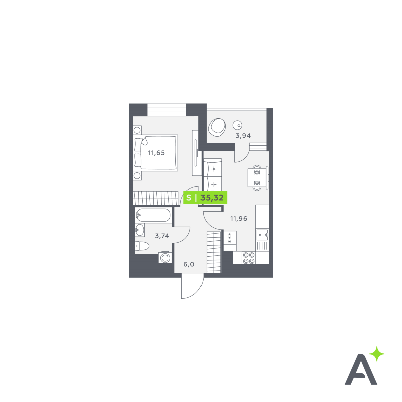 2 ккв (Евро) 36,7 м²