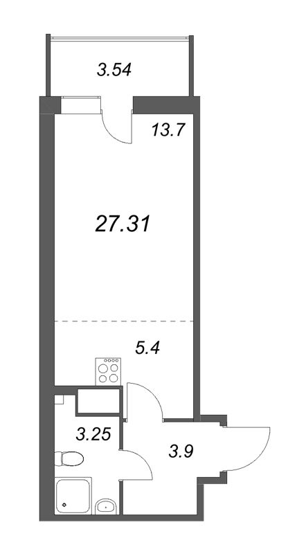 Студия 27,3 м²
