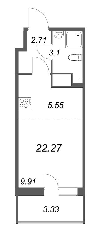 Студия 22,3 м²