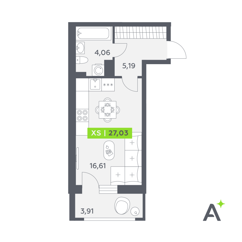 Студия 27 м²