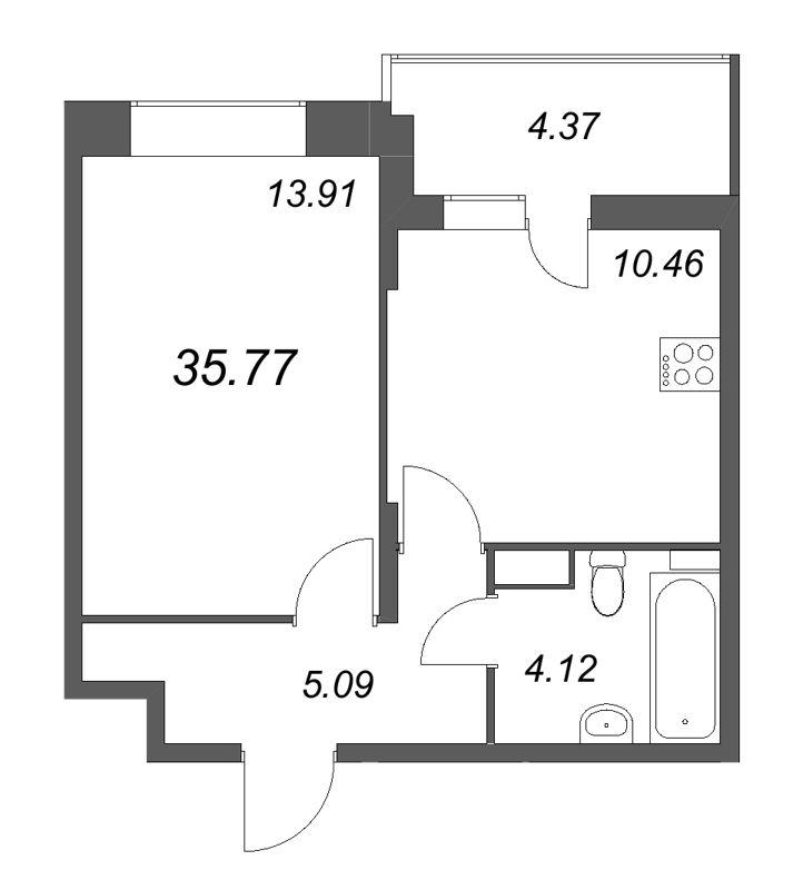 1 ккв 35,8 м²