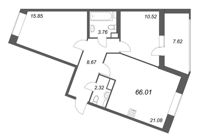 3 ккв (Евро) 66 м²