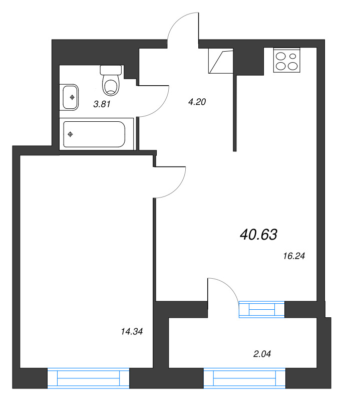 2 ккв (Евро) 40,6 м²
