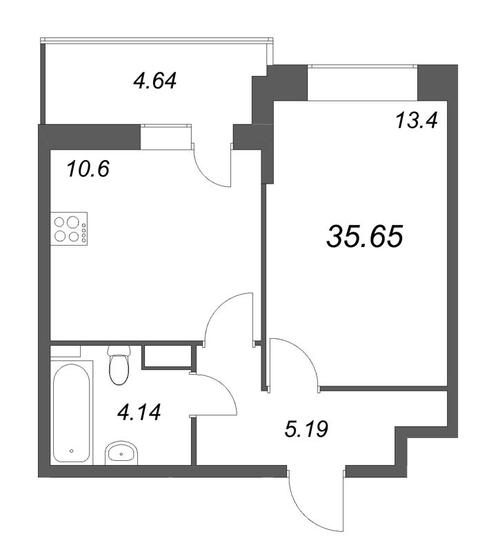 1 ккв 35,7 м²