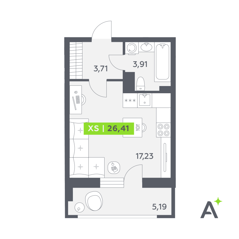 Студия 26,4 м²