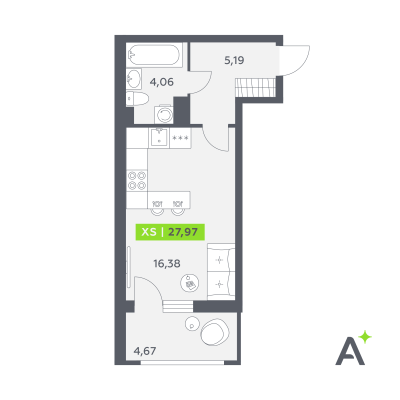 Студия 28 м²