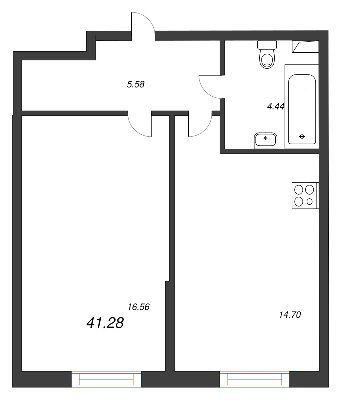 1 ккв 40,6 м²