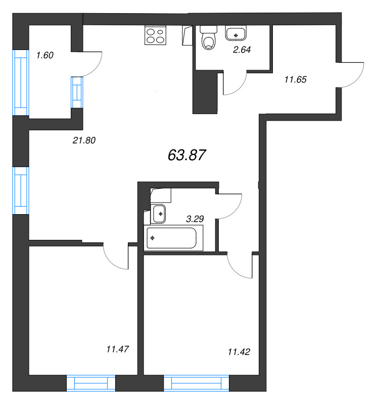 3 ккв (Евро) 63,9 м²