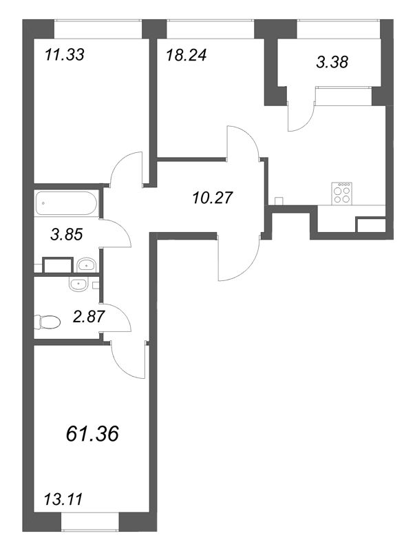 3 ккв (Евро) 61,4 м²