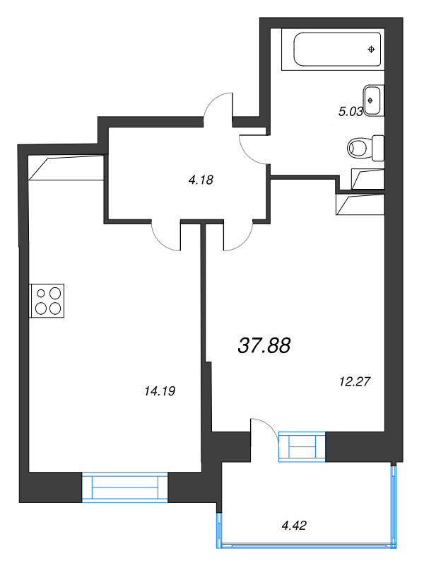1 ккв 37,6 м²