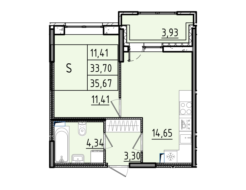 1 ккв 35,7 м²