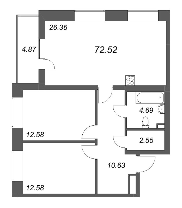 3 ккв (Евро) 72,5 м²