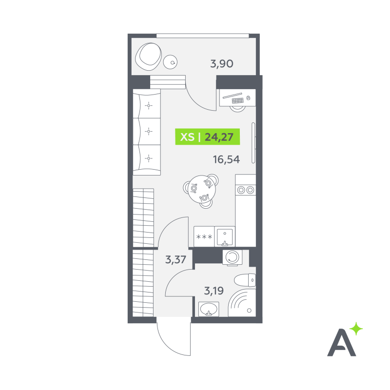 Студия 24,3 м²
