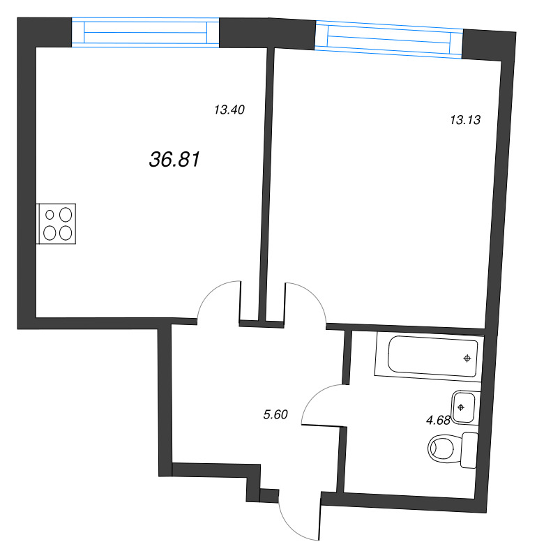 1 ккв 36,8 м²
