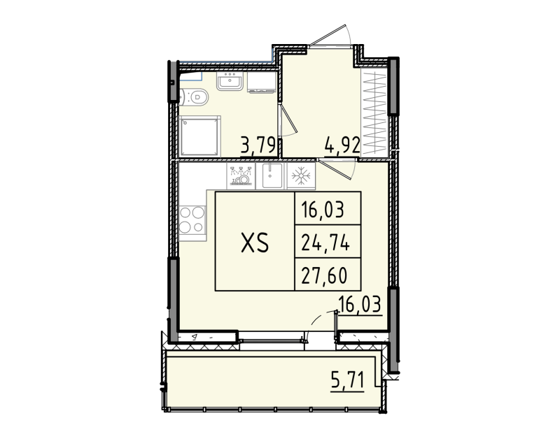 Студия 27,6 м²