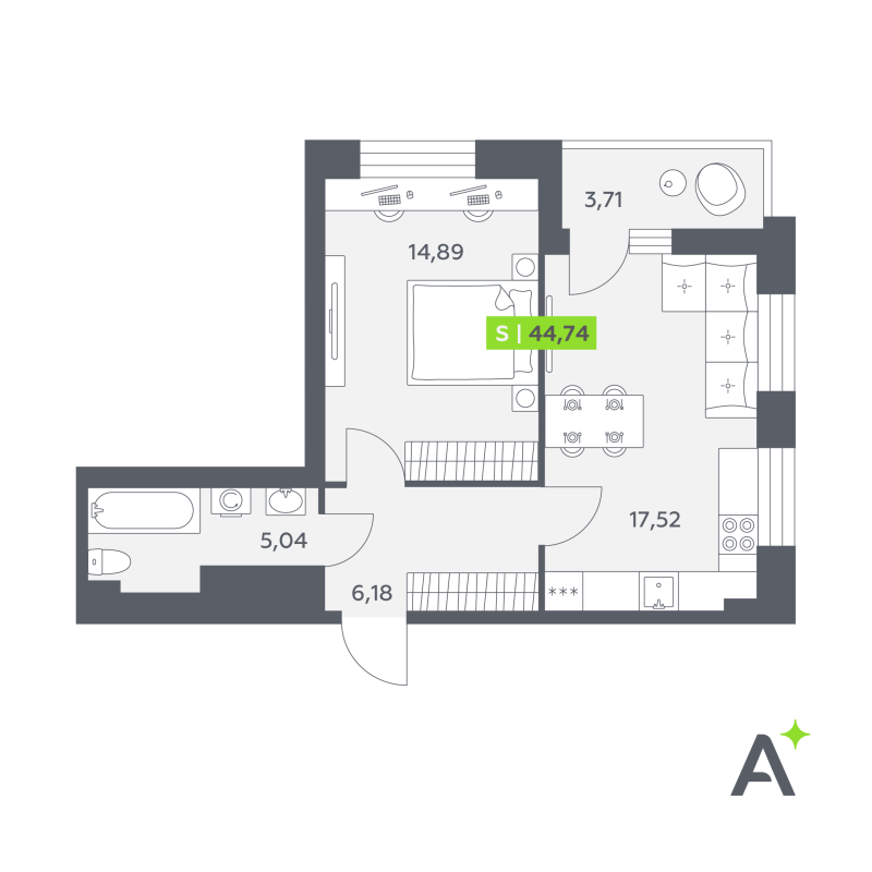 2 ккв (Евро) 44,7 м²