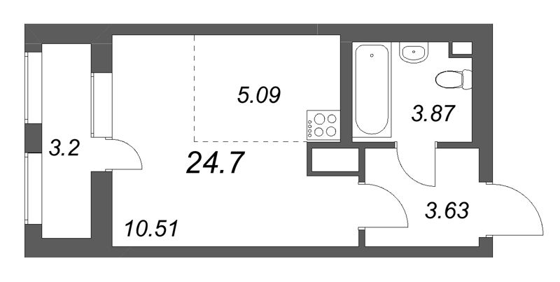 Студия 24,7 м²