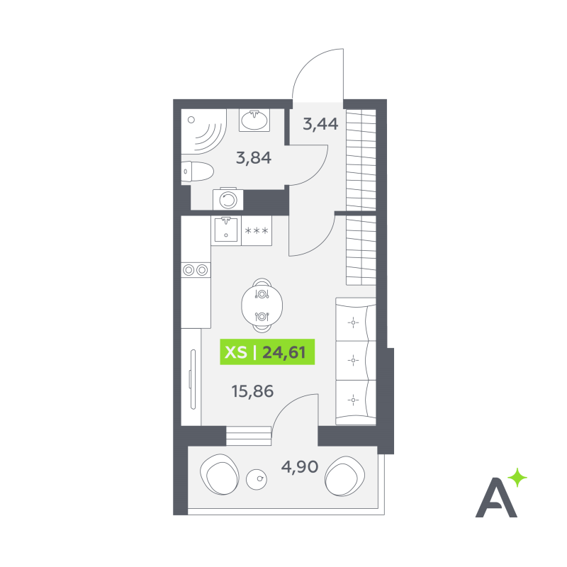 Студия 24,6 м²