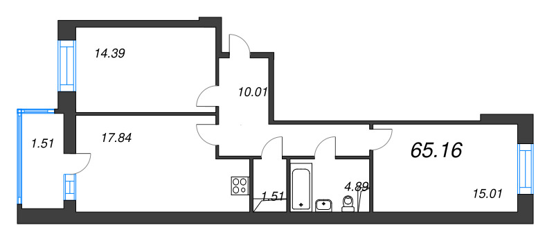 3 ккв (Евро) 65,2 м²