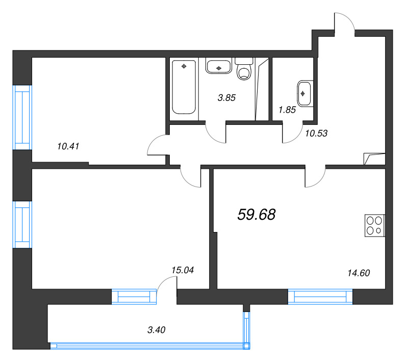 3 ккв (Евро) 59,7 м²