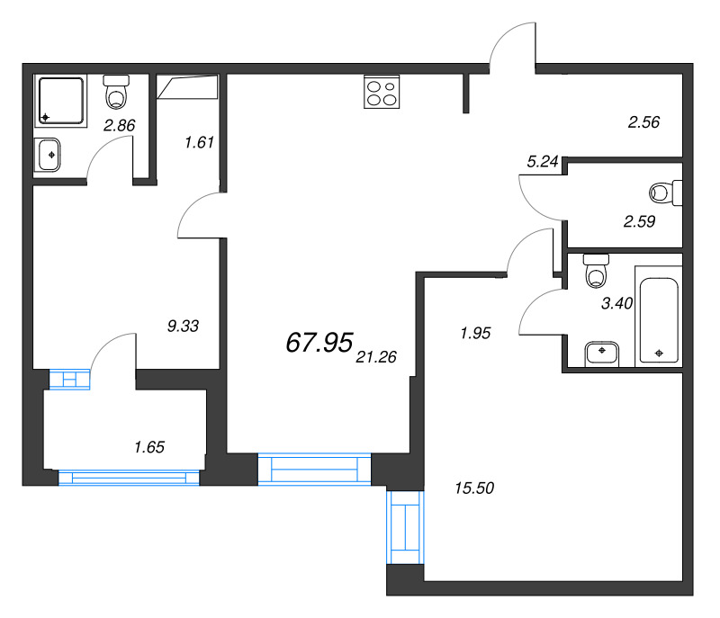 3 ккв (Евро) 68 м²