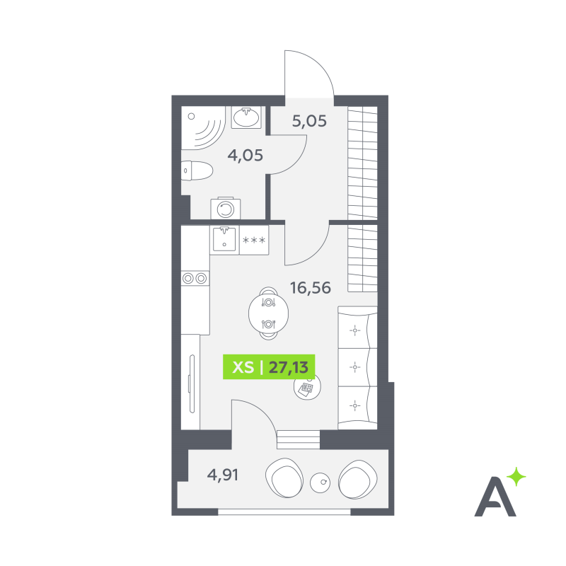 Студия 27,1 м²