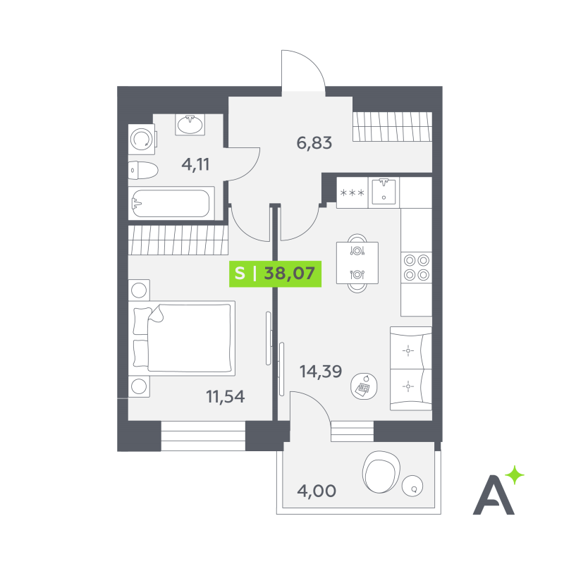 1 ккв 38,1 м²