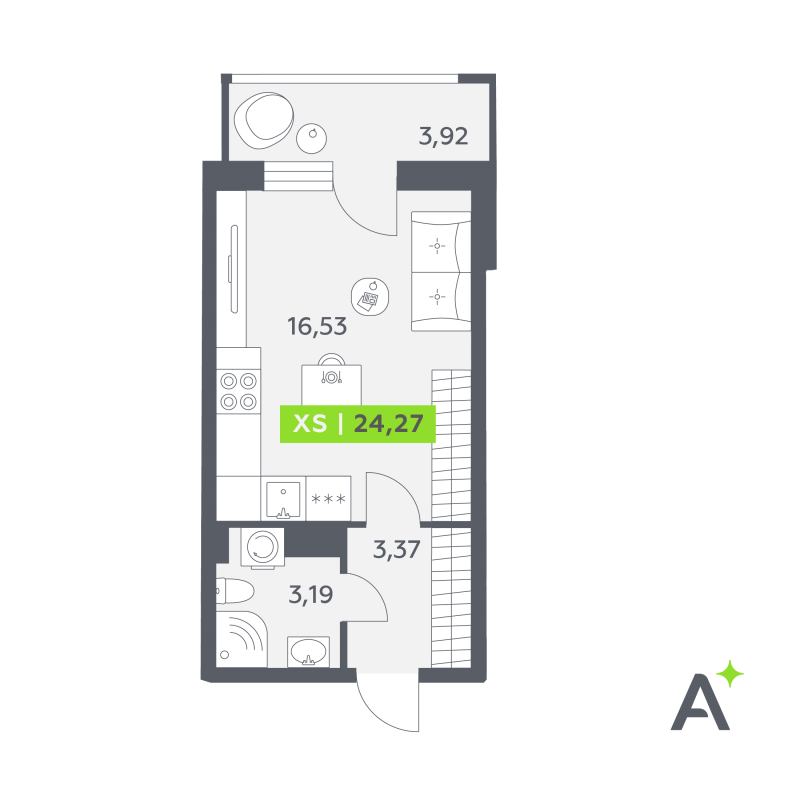 Студия 24,3 м²