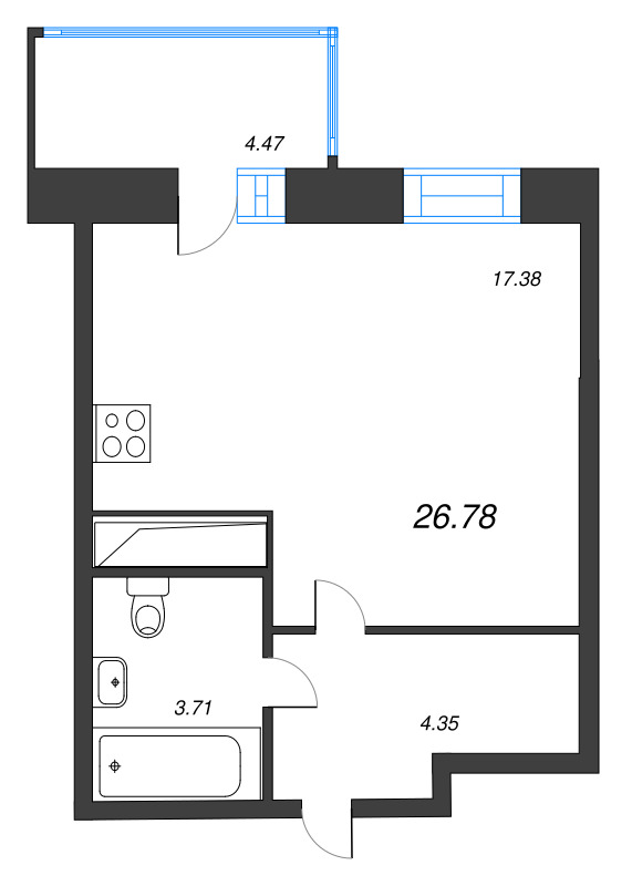 Студия 26,5 м²