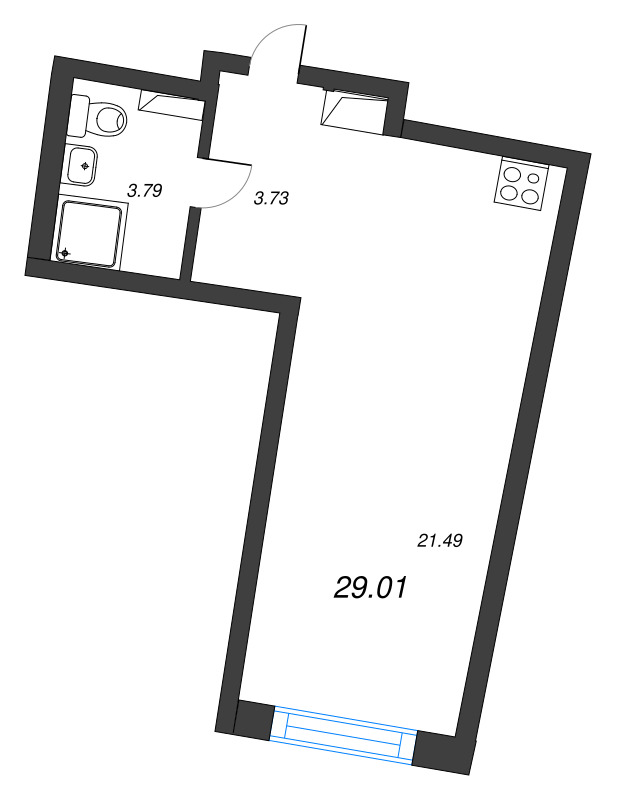 Студия 29 м²
