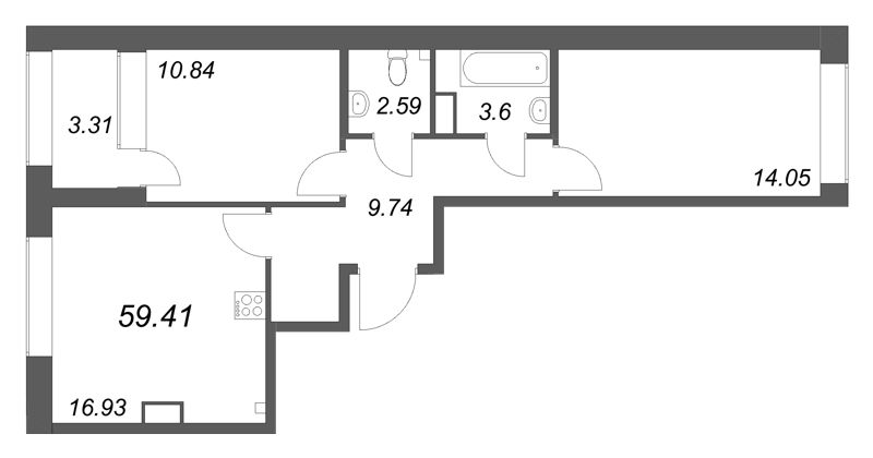 3 ккв (Евро) 59,4 м²