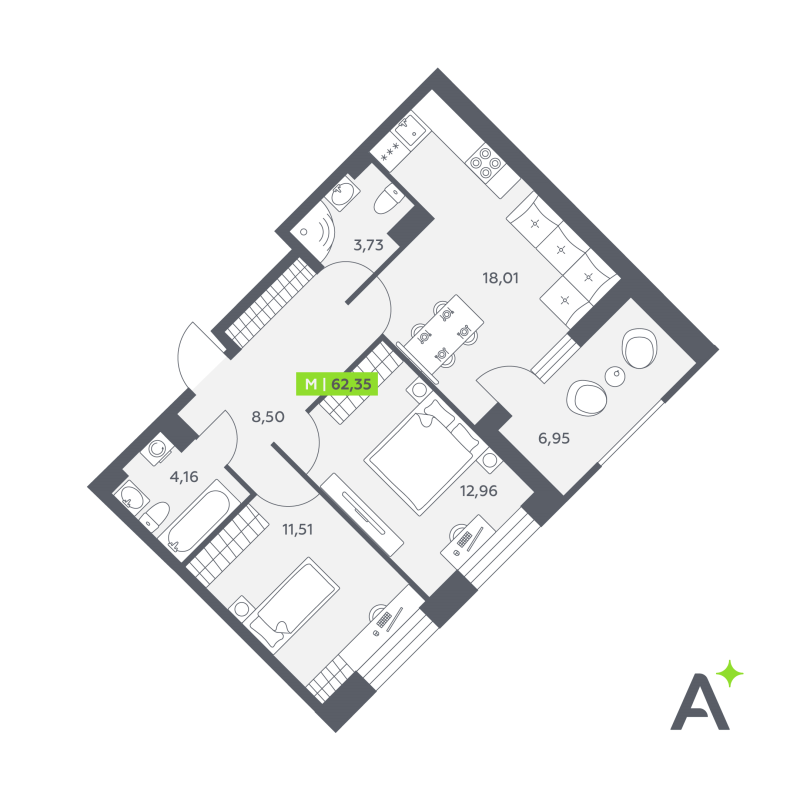 3 ккв (Евро) 62,4 м²