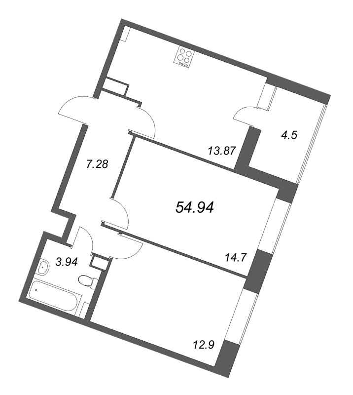 2 ккв 54,9 м²