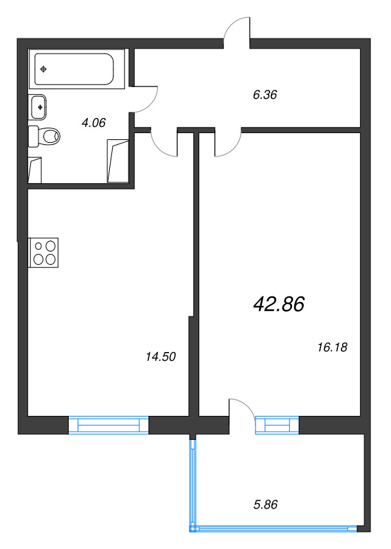 1 ккв 42,5 м²