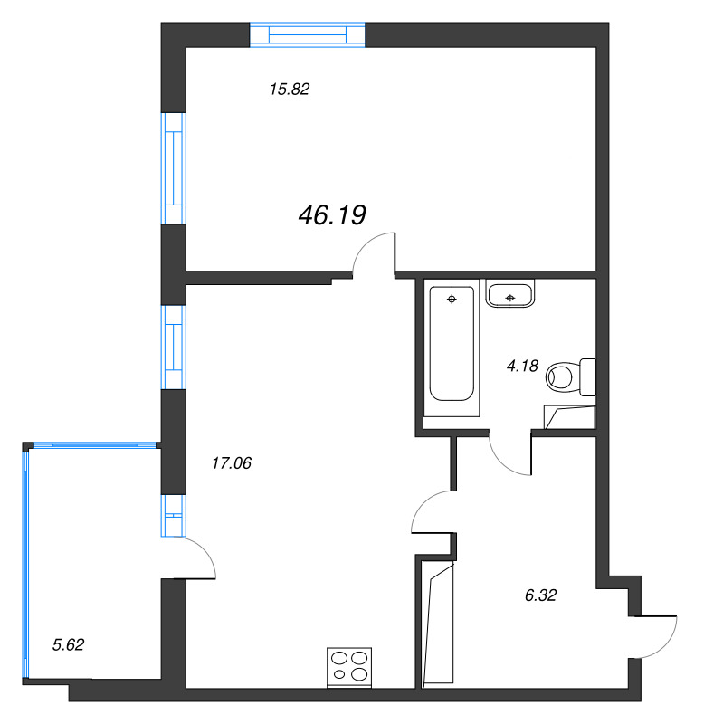 2 ккв (Евро) 45,8 м²