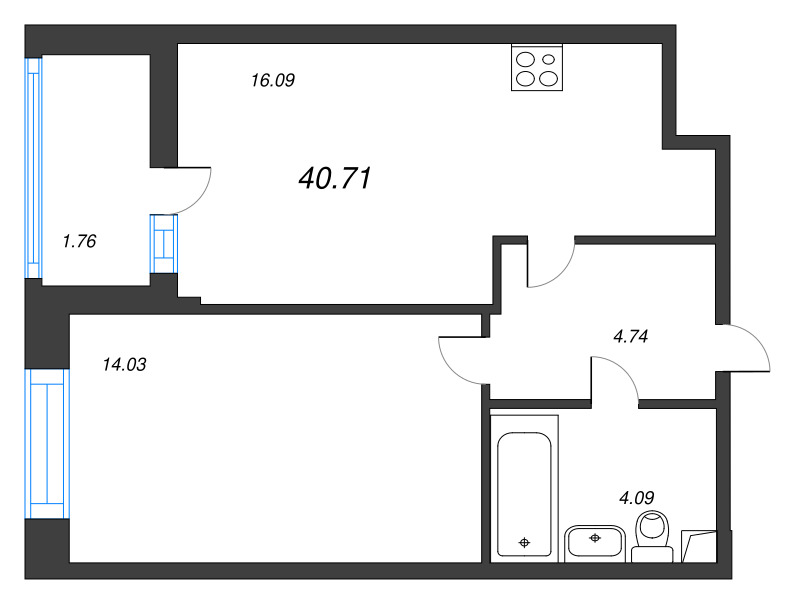 2 ккв (Евро) 40,7 м²