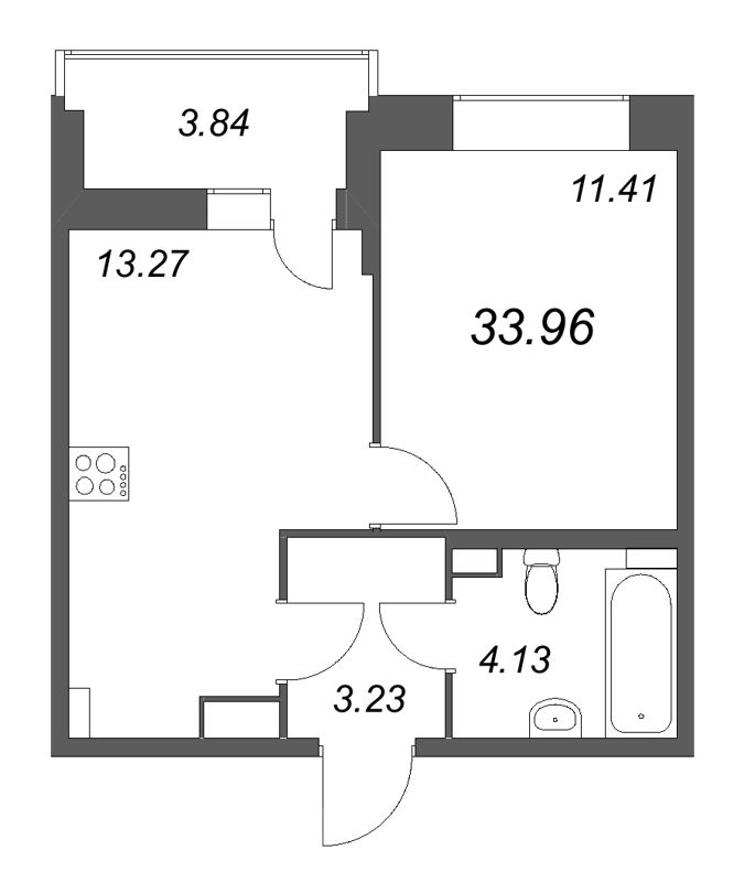 1 ккв 34 м²