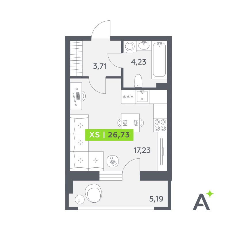 Студия 26,7 м²
