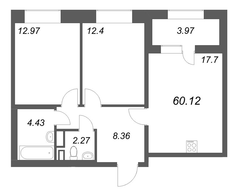 3 ккв (Евро) 60,1 м²
