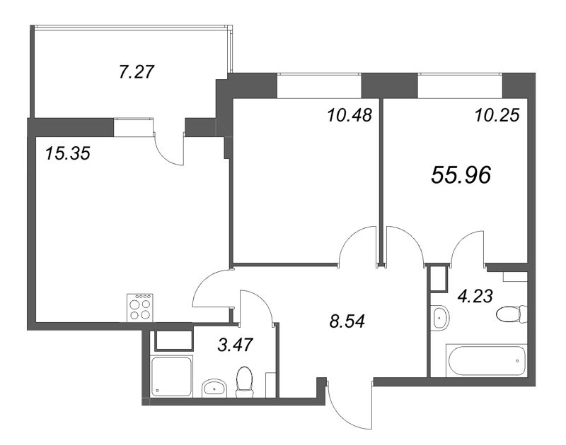 3 ккв (Евро) 56 м²
