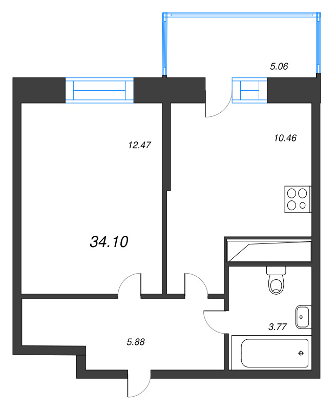 1 ккв 33,8 м²