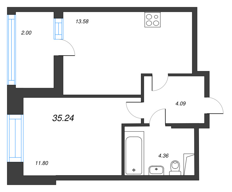 2 ккв (Евро) 35,8 м²