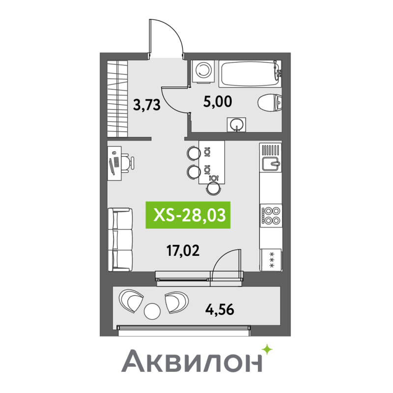 Студия 29,1 м²