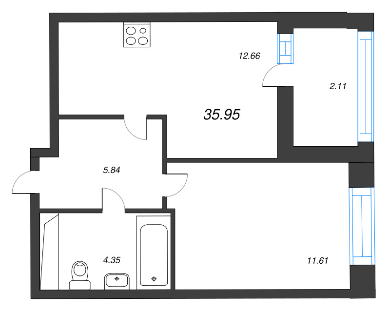 2 ккв (Евро) 36 м²