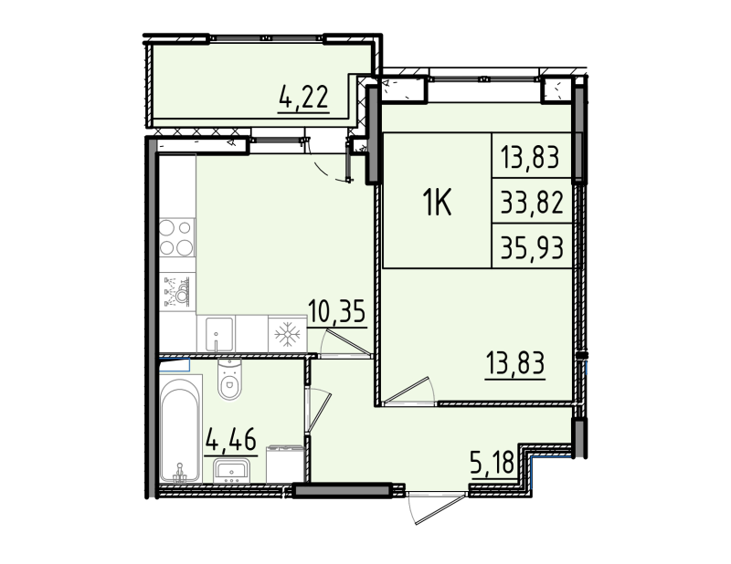 1 ккв 35,9 м²